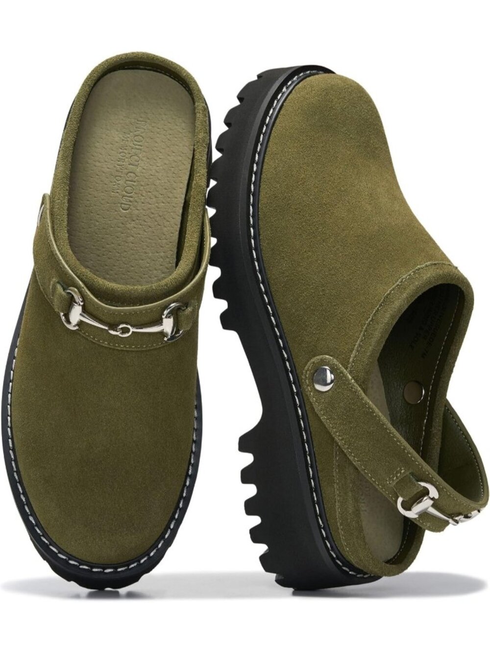 Women's Olive Suede Leather Memory Foam Insole Lightweight Mules Clogs Shoes